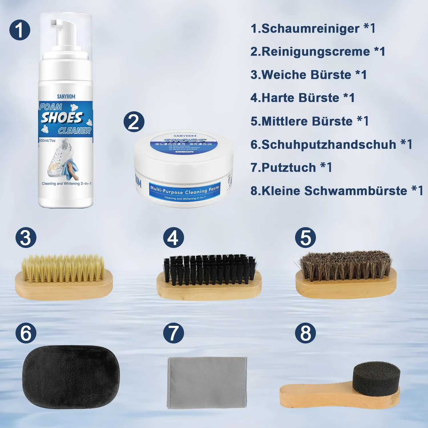 Sanyhom 8 in 1 Sneaker Reinigungsset 8-teilig Wildleder