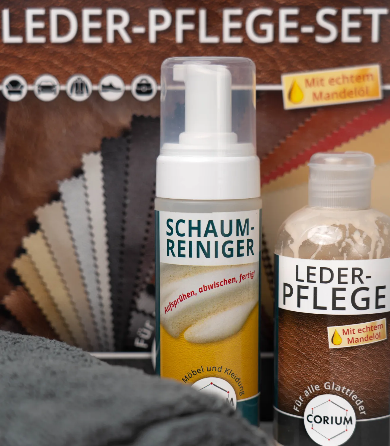 cura corii Leder-Pflege-Set 150+200 ml mit Tuch